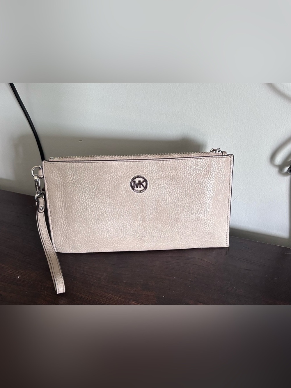 Michael Kors Soft Grey Pebbled Leather Wristlet Clutch